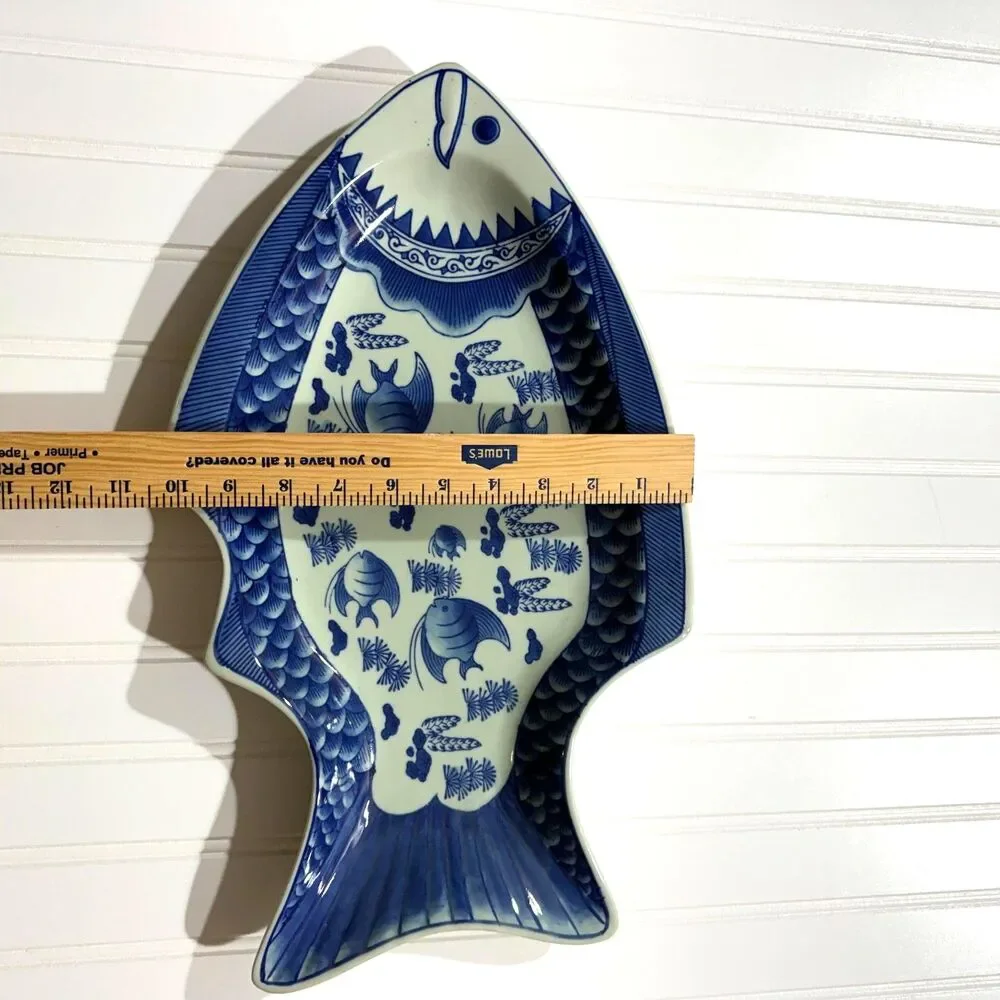 Vintage Blue White Fish Platter 18